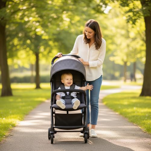 Image of Mothercare Baby Stroller Pram, 360 Swivel Wheel, 5 Point Safety, Grey