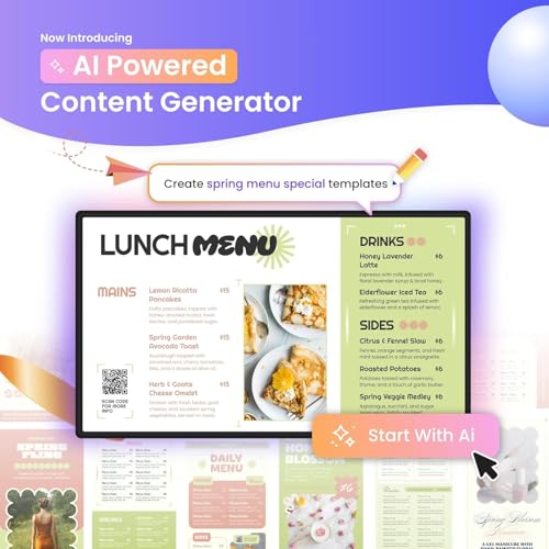 Image of Digital Menu Board for Restaurants. AI Digital Signage Player, Plug & Play HDMI Display, Easy Content Creation, Remote Control, Multi-Screen Support