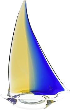 GlassOfVenice Murano Glass Large Sailboat - Amber Blue