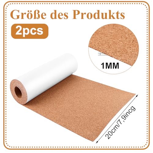 LDXDRU 2 Rollen Selbstklebende Korkplattenrolle, 200x20CM Korktafel Pinnwandrolle, Korkrolle Dicke Flache Korkstreifen, Selbstklebende Kork Borad Rolle Für Wandmöbel, Party-Dekoration, DIY Handwerk