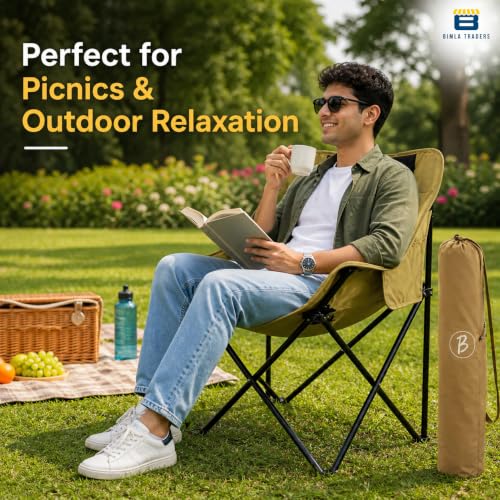 Image of Foldable Camping Chair with Carry Bag, Portable Outdoor Folding Chair for Camping, Picnic, Garden and Travel, Heavy Duty Metal Frame.(FURNTR002 Khakhi)