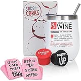 Wine Gift Basket for Women, Personalized Wine Tumbler with Funny Sayings, Wine Basket Gift Set Includes Socks, Wine Stoppers from Son or Daughter. Get Well Soon Wine Glass (Prescription)