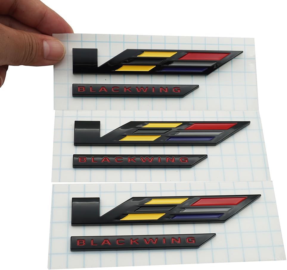 3Pcs V-Blackwing Emblems 3D Badge Nameplate Sticker V Black Wing Logo Replacement for 20-25 V-Series Truck Car 86596092 (Black/Yellow/Red)