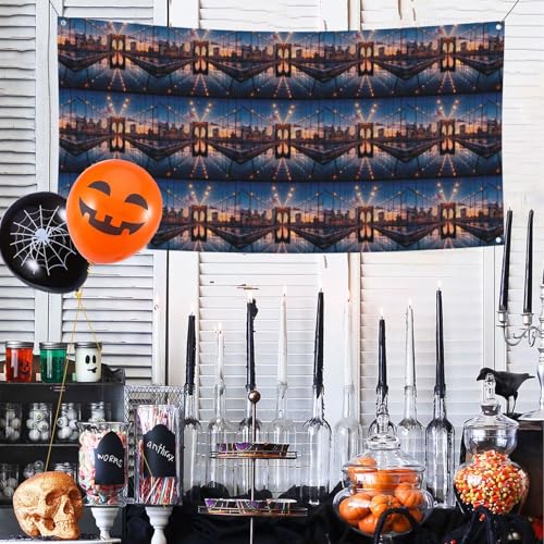 MINDBBDFJ Brooklyn Bridge Print Banners And Signs For Outdoor/Indoor,Personalized Banner Customizable Parties Halloween Banner (180x90cm)2