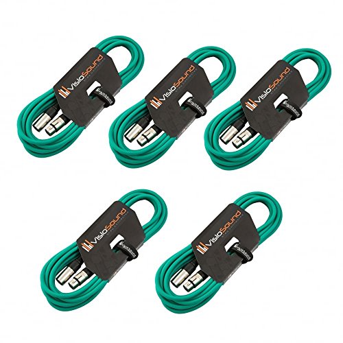 VisioSound 5 x 6m Male to Female XLR Mic Leads/Balanced Microphone Cables / 8 Colours/Multi-Packs Green