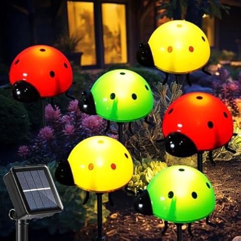 Solar Garden Decor Ladybugs Lights Outdoor Decor Waterproof Solar Ladybug Stake Lights with 8 Modes, Cute Insect Animal Garden Decor Lights for Backyard, Flowerbed, Pathway, Lawn Decorations (6 in 1) Cover