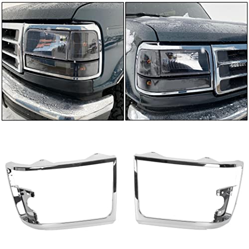 ECOTRIC Headlights Trim Bezel Pairs Compatible with 1992-1997 F250 F350 Truck & 1992-1996 Bronco F150 Pickup Truck Headlamp Doors Chrome Replacement for Part Number FO2512130 FO2513131 F2TZ13064D