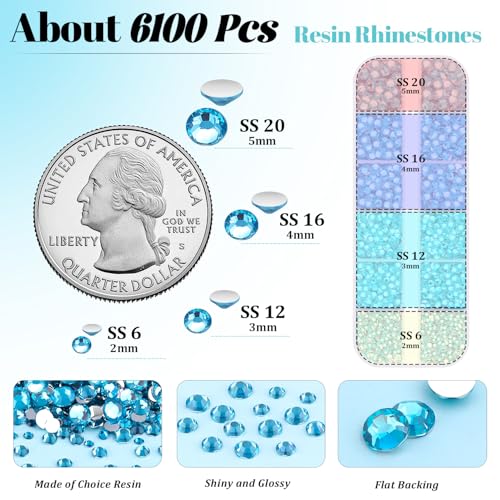 Image of 6100Pcs Resin Rhinestones for Crafting with 2Pcs 10ml B7000 Jewelry Glue, 1 Box Flatback Crystals Diamond (Indicolite) for Bedazzling Crafts DIY Nail Art Non Hotfix Gems for Clothing Shoes