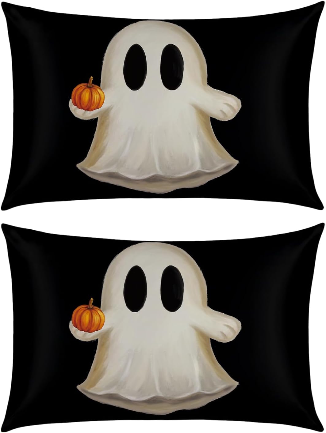 Horaldaily Halloween Blcak Ghost Standard Size Satin Pillowcases 2PCS