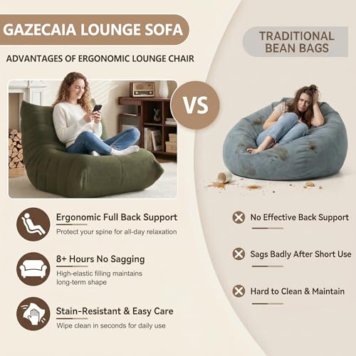 Image of Gazecaia Comfy Bean Bag Chair for Adults Teens | Fireside Floor Lounge Chair, Soft Teddy High-Resilience Memory Foam Bean Bag Couch with Non-Slip Base, for Living Room Bedroom Apartment Office, Green