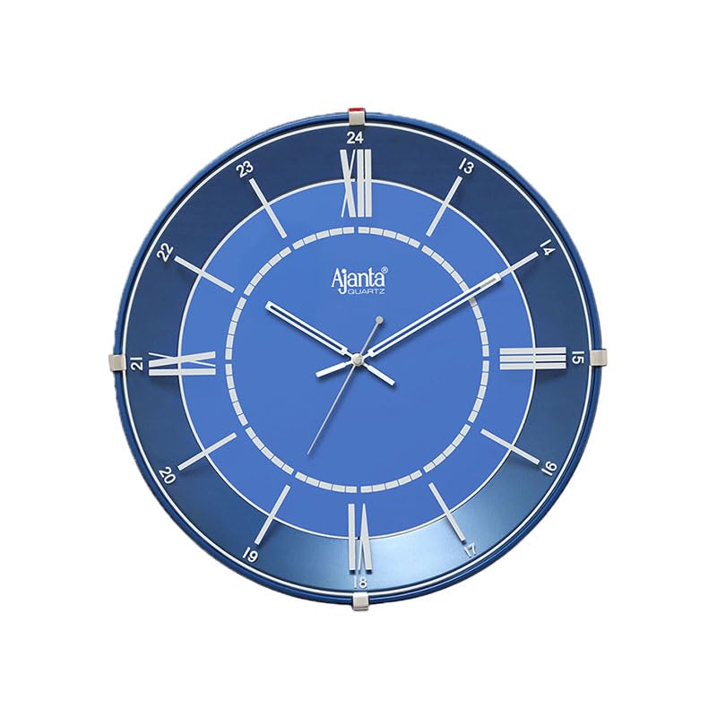 Image of Ajanta Luxury Navy Blue Wall Clock 2157-12.8 Inch - Elegant Silent Sweep Quiet Mechanism - Modern Home Decor