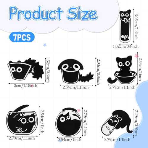 Image of Hpmjz 7 Pcs Cute Enamel Backpack Pins Funny Enamel Pins, Cool Fun Button Animal Brooch Black Cat Bulk Brooches Kawaii Creative Lovely Small Button Unique for Backpack Hat Jackets Bag Clothes
