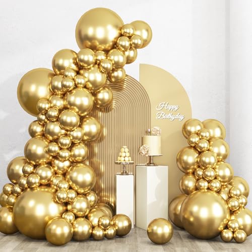 Image of RUBFAC 135pcs Gold Balloons Different Sizes 18 12 10 5 Inch for Garland Arch, Latex Metallic Balloon for Birthday Graduation Party Wedding Decorations
