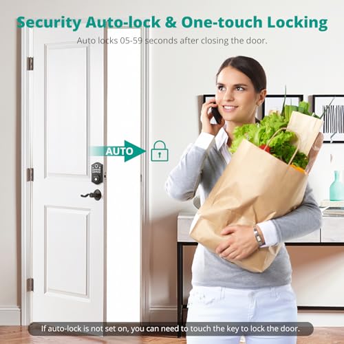 Image of AkaGear DS10 Pro Keyless Entry Door Lock with Lever Handle Set, Bluetooth APP Control, Fingerprint Door Locks, Electronic Keypad Deadbolt Lock, Smart Doors Lock, Auto-Lock, Oil Rubbed Bronze