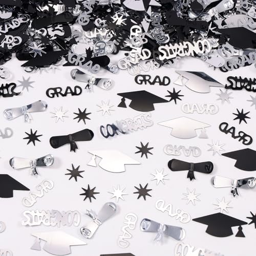 Image of Silver and Black Graduation Confetti 2026, 1000 Pcs Class of 2026 Table Centerpiece Grad Confetti for 2026 Graduation Party Decorations Supplies