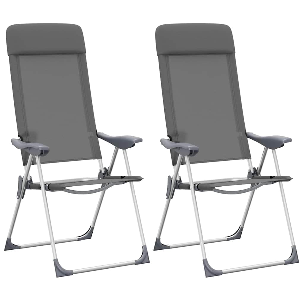 2er Set Campingstühle Klappbar Grau, Aluminium Gartenstuhl verstellbar 5-Fach, Leichter Angelstuhl mit Kopfstütze, 120 kg belastbar