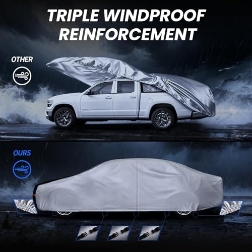 Image of Multi-Layer Car Cover Custom Fit for Pontiac Firebird(1992-2002), 100% Waterproof All Weather for Automobiles, Gift with Towel, Heavy Duty Car Covers for Rain Sun UV Protection with Door Zipper