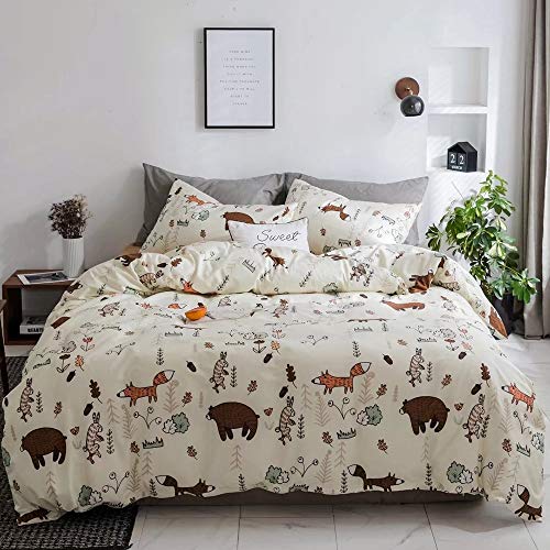 Clothknow Kids Bedding Duvet Cover Set Twin Yellow Bear Bedding Sets Boys Girls Bedding Duvet Cover Beige Child Toddler Woodland Bedding Forest Fox Animal 3Pcs Bedding Sets #TOP9