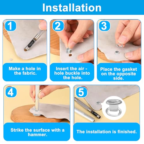 ISDVBUY 100 Sets Heavy Duty Grommet Sets,Silver Metal Eyelet Fasteners with Washers, Rust-Resistant for Craft Projects (Fabric, Tarps, Shoes, Hats, Tents)