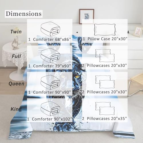 Image of Blue Leopard Comforter Set Full Size 3D Cheetah Bedding Sets for Boys Kids Adults Bedroom Decor Wildlife Animal Quilt 1 Comforter 2 Pillowcases