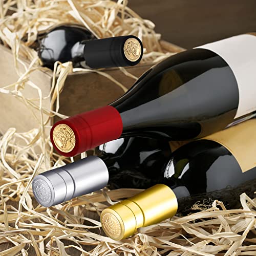 Image of Blulu 400 Pcs Wine Sealer for Bottles PVC Heat Shrink Capsules Bottle Caps for Wine Making Cellars and Home Use (Black,Red,Gold,Silver)