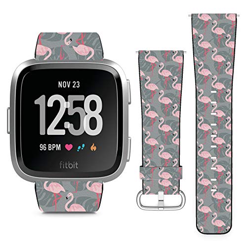 Compatible with Fitbit Versa, Versa 2, Versa Lite, Leather Replacement Bracelet Strap Wristband with Quick Release Pins // Fashion Flamingo