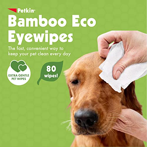 Petkin Bamboo Pet Eye Wipes, 80 Moist Wipes - Soft Bamboo Cloth Pet Eye Cleaning Wipes Remove Dirt, Discharge, & Tear Stains - Safe & Easy To Use Pet Wipes For Dogs, Cats, Puppies & Kittens #TOP1