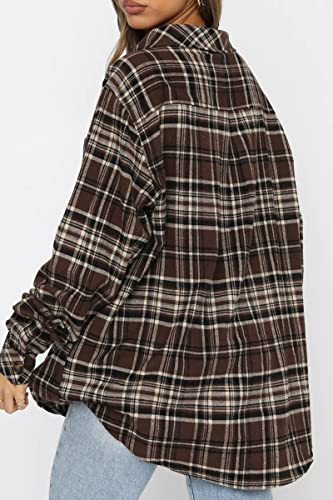 Image of CHYRII Womens Button Down Flannel Shirts Long Sleeve Plaid Shackets Business Casual Blouse Top