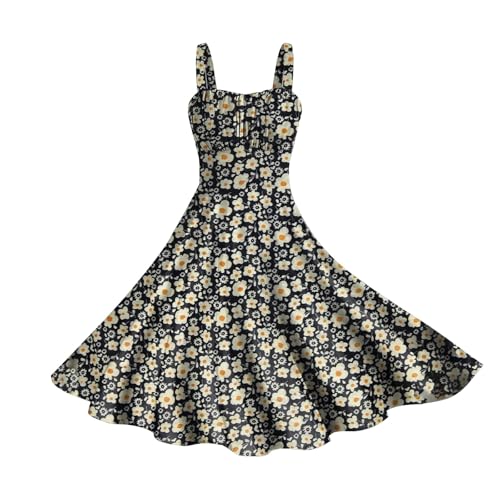 Vestidos vintage de los años 60 para mujer, estilo rockabilly, acampanados, acampanados, con tirantes delgados, estampado floral, retro, plisado, vestido de té con vuelo, vestido de baile Audrey