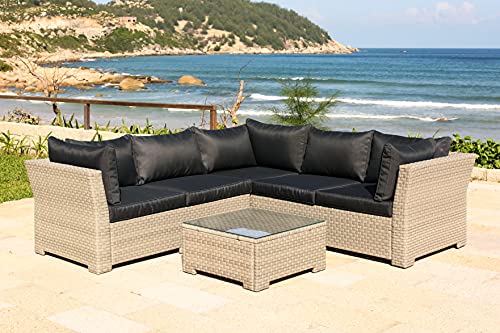 Backyard Furniture Chesterton Luxury Juego de 5 plazas de ratán para jardín con cojines, color negro, 230 x 146 x 67 cm