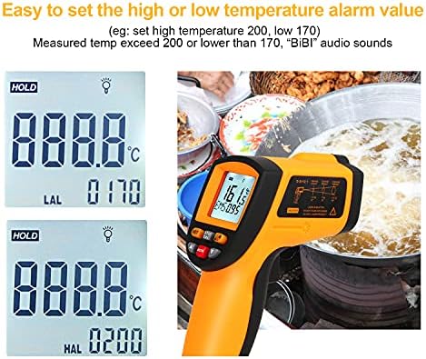 Digital Infrared Thermometer -581742 (-50950), Non-Contact Laser Temperature Gun with LCD Display, Adjustable Emissivity / Saving Data / Settable Highest Lowest Temp Alarm (Not for Human)