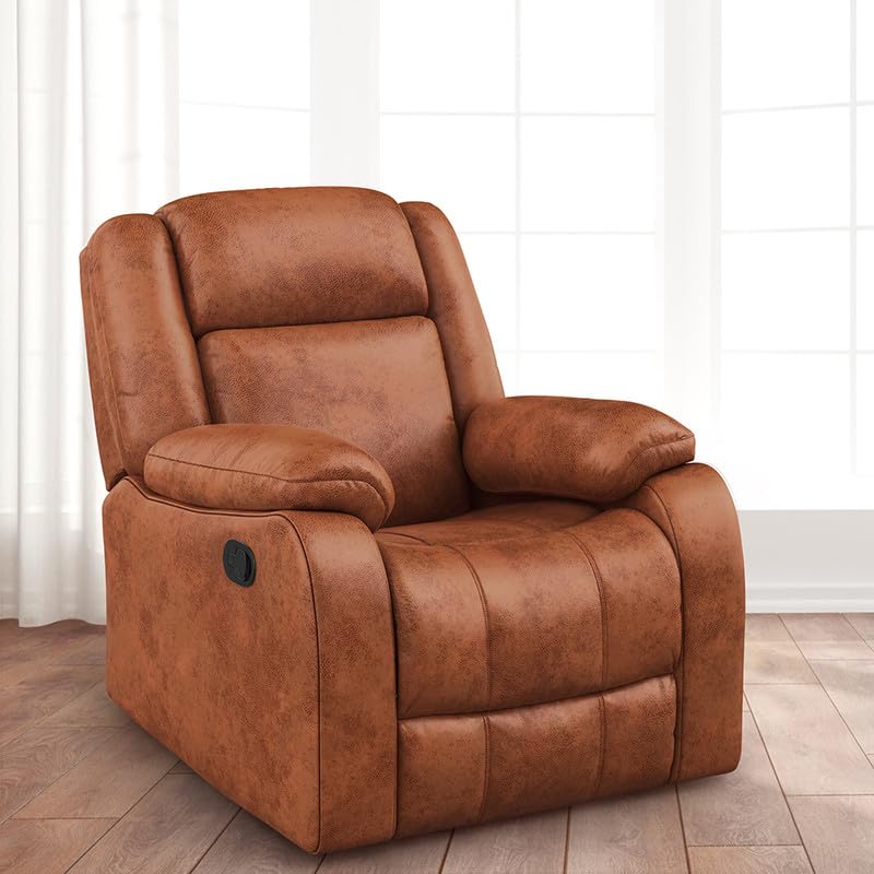 Duroflex Avalon - Premium Suede Fabric Single Seater Recliner | 3 Recline Positions | Plush Cushioning | Durable Wood Frame | Luxurious Comfort Design | 3 Years Warranty - Desert Orange
