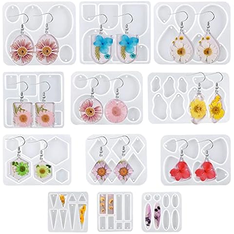 Resin Jewelry Molds,12 PCS Earring Resin Molds Silicone with Hole, Variety Shapes and Size Jewelry Casting Molds for Epoxy Resin, Resin Molds for Earrings Pendant Keychain Jewelry Making, DIY Crafting Cover