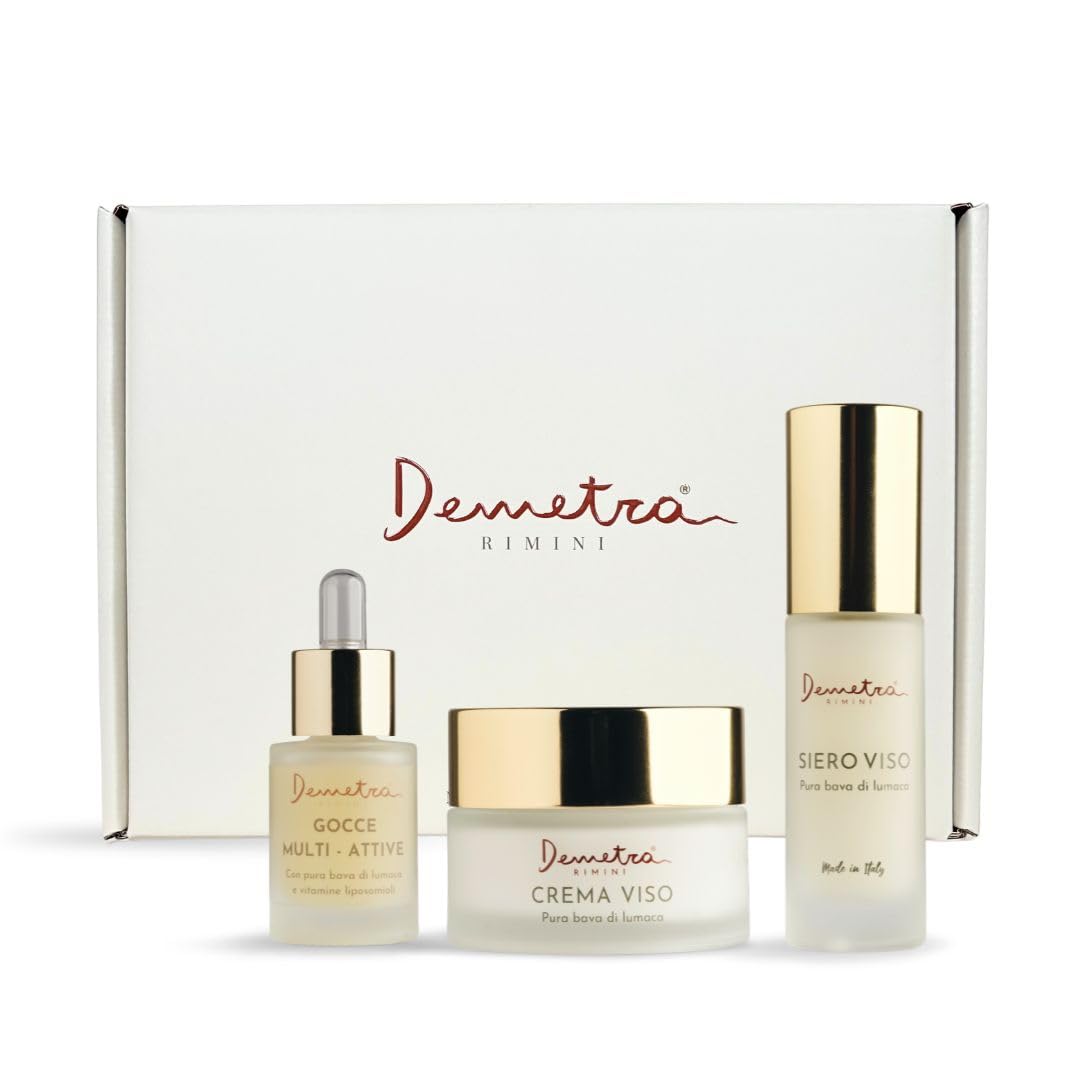 Demetra Gesichtspflege Set 3 in 1 – Gesichtscreme 85%, Gesichtsserum 90% und Multiaktive Tropfen 98% mit Schneckenschleim – Hyaluronsäure & Vitamine A-E-F-C – Anti-Aging Hautpflege