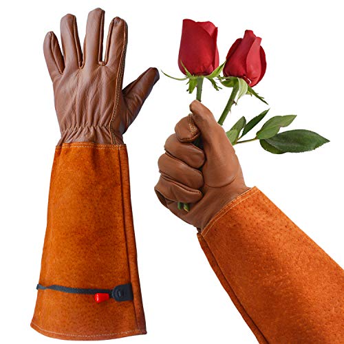 Glosav Gardening Gloves, Professional Puncture Proof Gloves For Rose Pruning & Cactus Trimming, Long Leather Garden Gloves Gifts For Women & Men- Full Grain Pigskin (Thorn Proof) (Small, Brown) #TOP8