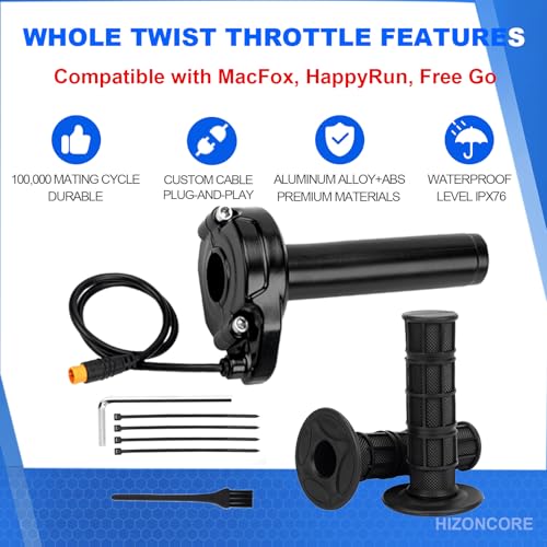 Image of Ebike Full Twist Throttle for Macfox, 3 Pin Surron Style Throttle Grip Kit 12V-72V Compatible with HappyRun Freego Heybike Electric Dirt Bike