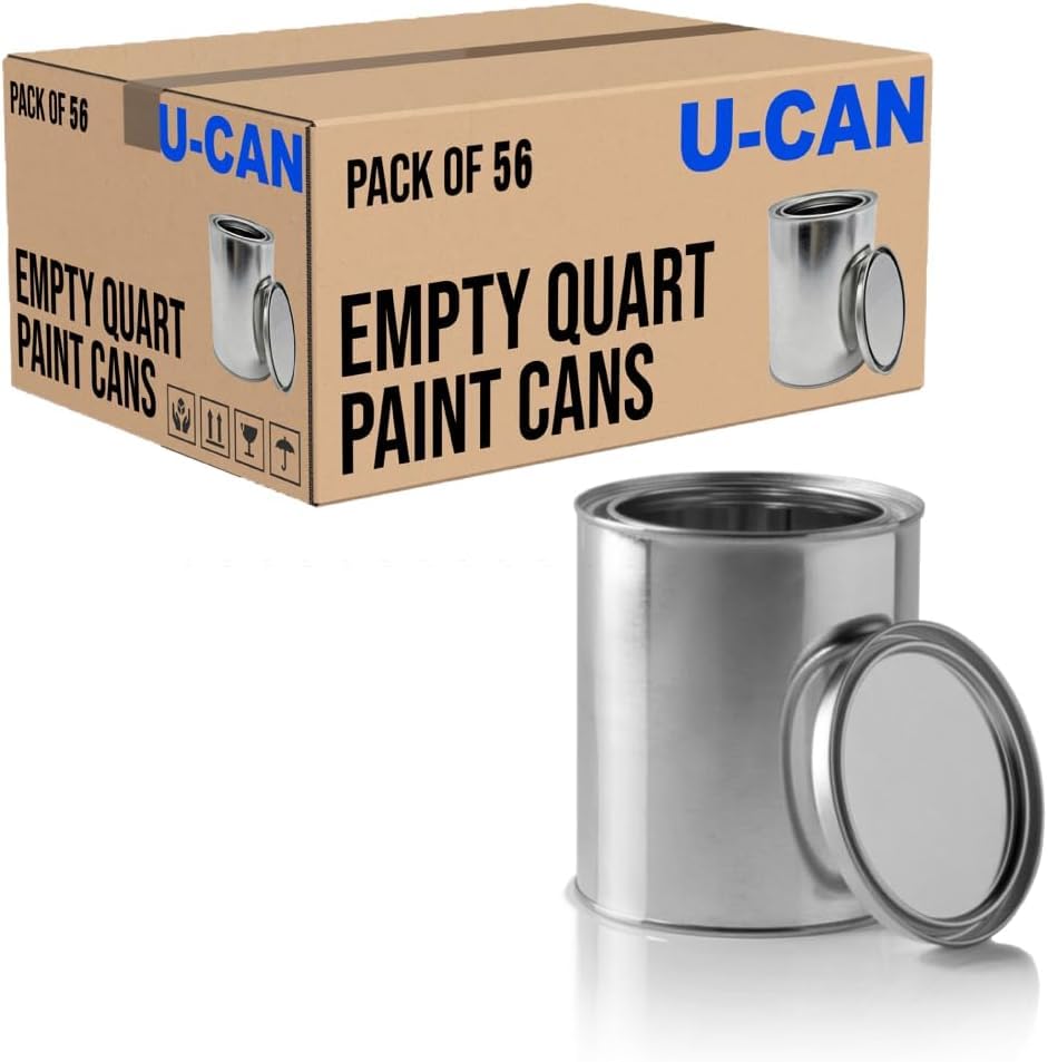 Empty Quart Paint Cans with Lids - Box of 56 - Bulk Empty Metal 32oz Paint Cans with Lids Set for DIY, Storage and Professional Projects
