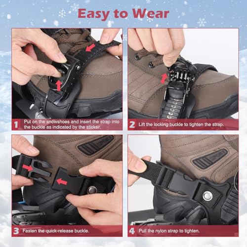 NACATIN スノーシューズ オールテレインシューズ ヒールリフト付き 軽量アルミ合金スノーシューズ トレッキングポール レッグゲートル キャリーバッグと調節可能なラチェットバインディング付き 7枚目