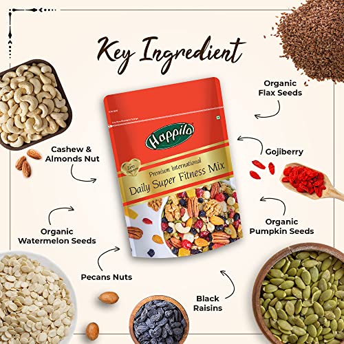 Image of Happilo Premium International Daily Super Fitness Mix 160g (Pack of 4) | Trail Mix of 20+ Varieties Dry Fruits Nuts | Seeds & Berries | Roasted Crunchy and Nutritious Healthy Snack