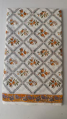 Image of Floral Printed Cotton Fabric Cloth Hand Block Print Fabric Women Material Running Jaipuri Hand Block Printed Women Dress Material Kurtis Natural 44 inch Inches Width 2.5 Meter (Pattern 9)