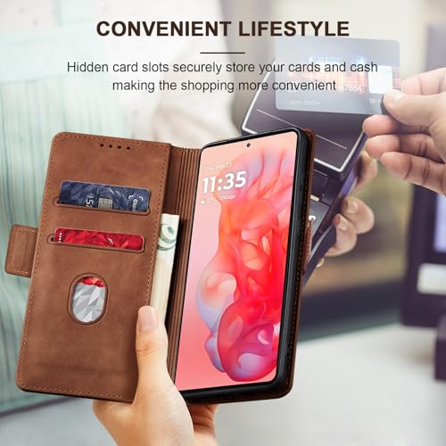 Image of Jasonyu Flip Wallet Case for Moto G Stylus 5G (2024),Brown