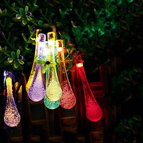 Solar Multi-Colour Fairy Lights Outdoor Waterproof, 30 LED Solar Garden Lights, 8 Mode 6.5M/21Ft Indoor String Crystal Raindrop Decoration Light for Tree Patio Terrace Yard Christmas Parties Wedding