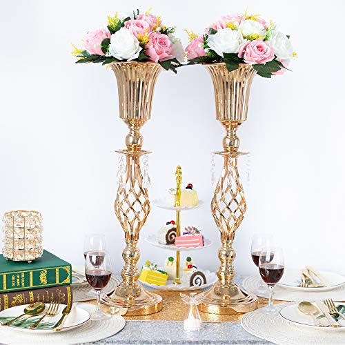 2pcs Tall Metal gold Wedding Centerpieces for Reception Tables, Gold Flower Vase Stand, Base Decortion for Party, Events, Birthday, Celebration Ceremonies Home decor (Gold, 2X59cm)