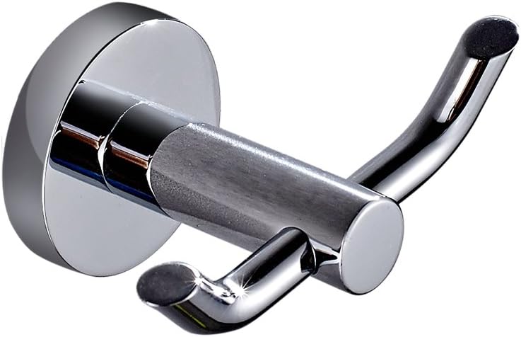 ROVATE Brass Double Robe/Towel/ Hat Hook, Wall Mount Clothes Hanger Racks for Hotel/Lavatory/ Bathroom, Chrome Finish