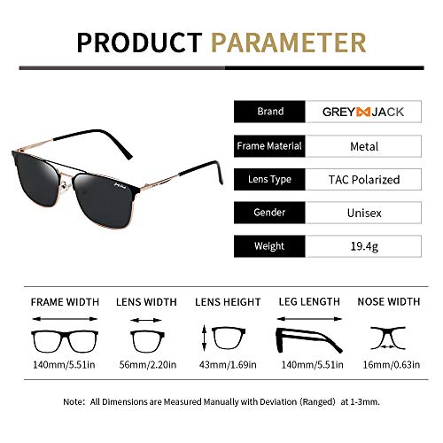 Image of grey jack Square Polarized Sunglasses UV Protected for Men Women Metal Frame GJ1285
