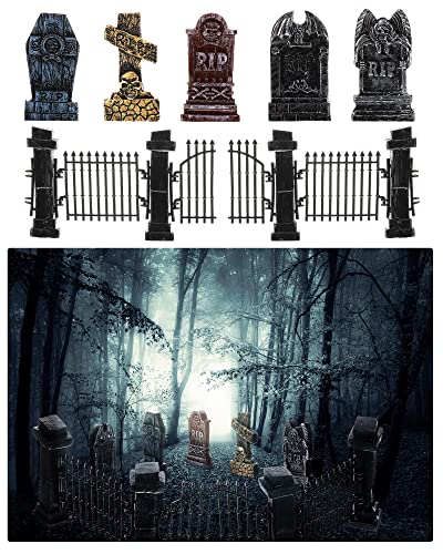 7 Pcs Halloween Miniature Tombstones Decorations Spooky Miniature Fence Figurine