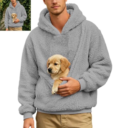 Generisch Sweat à capuche pour homme avec poches kangourou pour petits chiens et chats - Sweat à capuche amusant avec poche pour chien - Pull surdimensionné en polaire - Pull d'hiver d'extérieur – vue 2