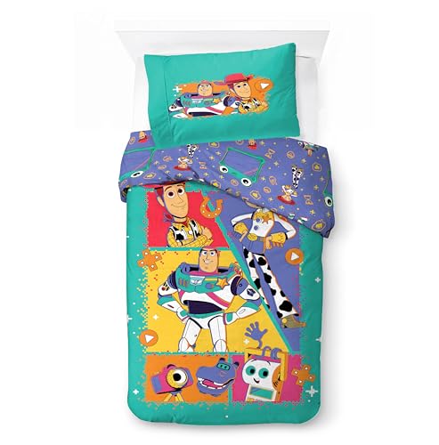 Jay Franco Ensemble de Housse de Couette Kids Disney Toy Story – Literie Ultra-Douce 100% Coton avec taie d'oreiller, Produit sous Licence Officielle, Bleu...