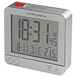 DCF Funkuhr mit automatischer Umstellung auf Sommerzeit oder Winterzeit. Als Digitalwecker ist dieser völlig lautlos und folglich ohne Ticken. Ein Qualitätsprodukt der deutschen Marke ATRIUM: zuverlässig, praktisch und solide.