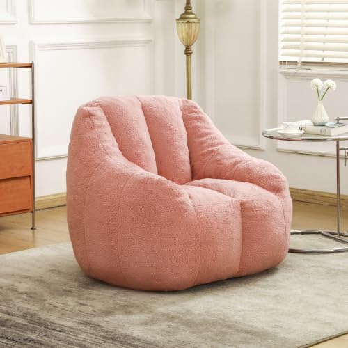 MOONMISS Bean Bag Chair for Adults with Armrests & Back Support, Teddy Reading Chair with Memory Foam, Single Beanbag Sofa with Ottoman in Living Room